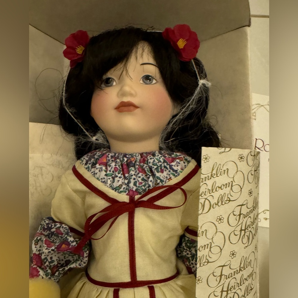 FRANKLIN HEIRLOOM DOLL 1986 BEAUTIFUL PORCELAIN ROSE RED COA SIGNED CAROL LAWSON